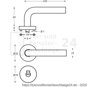 Intersteel Living 1014 Türdrücker Halbrund auf Rosette 55x8 mm EN 1906/3 mit Bad-WC 8 mm stift Edelstahl gebürstet - D26005502 - afbeelding 2