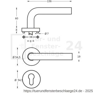 Intersteel Living 1016 Türdrücker Lisa 90 Grad auf Rosette 55x8 mm EN 1906/3 mit BB-Rosetten Edelstahl gebürstet - D26005507 - afbeelding 2
