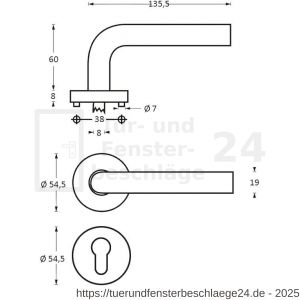 Intersteel Living 1016 Türdrücker Lisa 90 Grad auf Rosette 55x8 mm EN 1906/3 mit PZ-Rosetten Edelstahl gebürstet - D26005508 - afbeelding 2