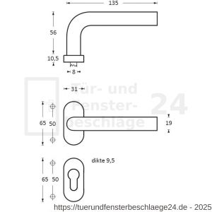 Intersteel Living 1235 Türdrücker Recht 90 Grad auf oval Rosette 63x31x10 mm Doppelfeder mit PZ-Rosetten Edelstahl gebürstet - D26000597 - afbeelding 2