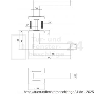 Intersteel Living 1249 Türdrücker Vierkant auf Rosette 53x53x8 mm EN 1906/4 mit BB-Rosetten Edelstahl gebürstet - D26000531 - afbeelding 2