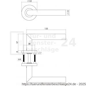 Intersteel Living 1272 Türdrücker Recht 90 Grad auf Rosette 53x8 mm EN 1906/4 mit Bad-WC 8 mm stift Edelstahl gebürstet - D26005585 - afbeelding 2