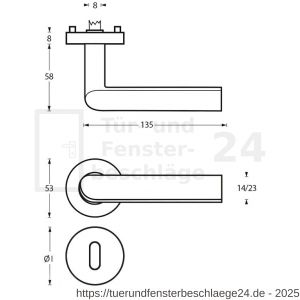 Intersteel Living 1273 Türdrücker Ovale 90 Grad auf Rosette 53x8 mm EN 1906/4 mit BB-Rosetten Edelstahl gebürstet - D26005591 - afbeelding 2