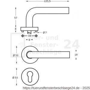 Intersteel Living 1277 Türdrücker Halbrund 90 Grad auf Rosette 53x8 mm EN 1906/4 mit PZ-Rosetten Edelstahl gebürstet - D26005624 - afbeelding 2