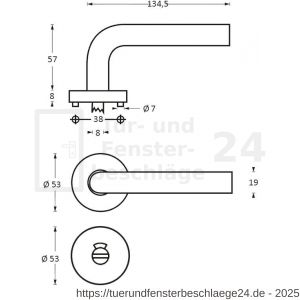 Intersteel Living 1277 Türdrücker Halbrund 90 Grad auf Rosette 53x8 mm EN 1906/4 mit Bad-WC 8 mm stift Edelstahl gebürstet - D26005625 - afbeelding 2