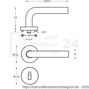 Intersteel Living 1281 Türdrücker Jupiter auf Rosette 53x8 mm EN 1906/4 mit BB-Rosetten Edelstahl gebürstet - D26000628 - afbeelding 2