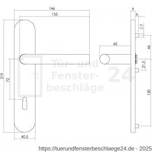 Intersteel Living 1296 Türdrücker Gerade auf Schild mit Schlüsselloch 72 mm Edelstahl gebürstet - D26005668 - afbeelding 2