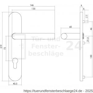 Intersteel Living 1296 Türdrücker Gerade auf Schild mit Profilzylinder-Lochung 72 mm Edelstahl gebürstet - D26005670 - afbeelding 2