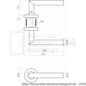 Intersteel Living 1317 Türdrücker Recht 90 Grad auf Rosette 55x8 mm EN 1906/4 mit BB-Rosetten Edelstahl gebürstet - D26005715 - afbeelding 2