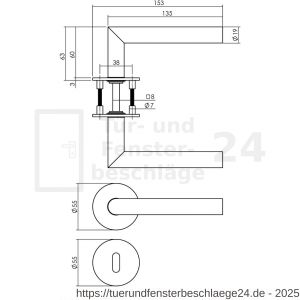 Intersteel Exclusives 1840 Türdrücker Recht 90 Grad auf Magnet Rosette 52x3 mm mit BB-Rosetten Edelstahl gebürstet - D26007059 - afbeelding 2