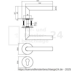 Intersteel Exclusives 1840 Türdrücker Recht 90 Grad auf Magnet Rosette 52x3 mm mit PZ-Rosetten Edelstahl gebürstet - D26007060 - afbeelding 2