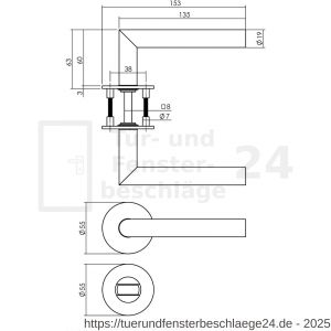 Intersteel Exclusives 1840 Türdrücker Recht 90 Grad auf Magnet Rosette 52x3 mm mit Bad-WC 8 mm Edelstahl gebürstet - D26007061 - afbeelding 2