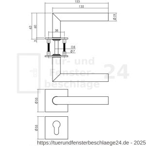 Intersteel Exclusives 1850 Türdrücker Recht 90 Grad auf Magnet Rosette 55x55x3 mm mit PZ-Rosetten Edelstahl gebürstet - D26007063 - afbeelding 2
