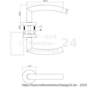Intersteel Essentials 1953 Türdrücker Halbrund 90 Grad auf Rosette 50x10 mm mit BB-Rosetten Edelstahl gebürstet - D26005815 - afbeelding 2