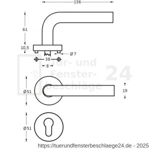 Intersteel Living 1954 Türdrücker Lisa 90 Grad auf Rosette 50x10 mm mit PZ-Rosetten Edelstahl gebürstet - D26005821 - afbeelding 2