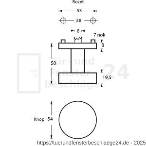 Intersteel Essentials 2246 Haustürknopf mittig 53 auf Rosette 52x10 mm für Wechselgarnitur Edelstahl gebürstet - D26005846 - afbeelding 2