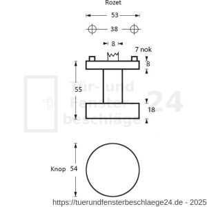Intersteel Essentials 2246 Haustürknopf gekröpft 53 auf Rosette 52x10 mm für Wechselgarnitur Edelstahl gebürstet - D26005847 - afbeelding 2