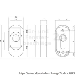 Intersteel Essentials 3752 Sicherheits-Schubrosette oval 74x34x15 mm mit Kernziehschutz Edelstahl gebürstet - D26008579 - afbeelding 2
