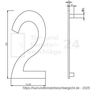 Intersteel Essentials 4020 Hausnummer 2 150x3 mm Edelstahl gebürstet - D26002185 - afbeelding 2