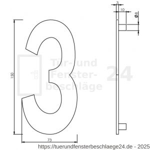 Intersteel Essentials 4020 Hausnummer 3 150x3 mm Edelstahl gebürstet - D26002186 - afbeelding 2