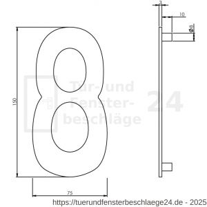 Intersteel Essentials 4020 Hausnummer 8 150x3 mm Edelstahl gebürstet - D26002191 - afbeelding 2