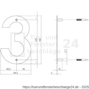 Intersteel Essentials 4020 Hausnummer 3 150x2 mm Edelstahl gebürstet - D26002160 - afbeelding 2