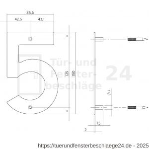 Intersteel Essentials 4020 Hausnummer 5 150x2 mm Edelstahl gebürstet - D26007528 - afbeelding 2