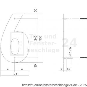 Intersteel Living 4021 Hausnummer 6 XL Höhe 30 cm Edelstahl gebürstet - D26009267 - afbeelding 2