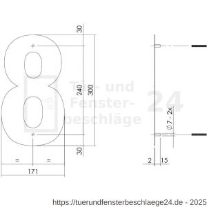 Intersteel Living 4021 Hausnummer 8 XL Höhe 30 cm Edelstahl gebürstet - D26009269 - afbeelding 2