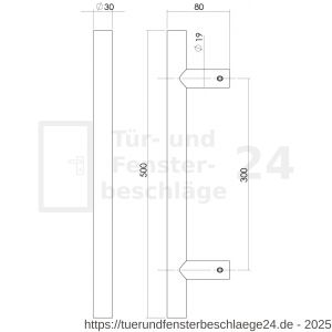 Intersteel Essentials 4327 Türgriff stückweise T-Form 500x80x30 mm Mittenabstand 300 mm Edelstahl gebürstet - D26008688 - afbeelding 2