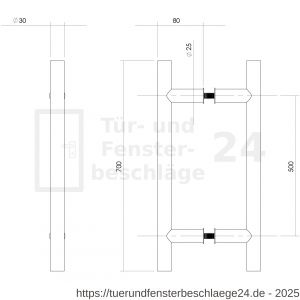 Intersteel Essentials 4327 Türgriffe paarweise T-Form 700x80x30 mm Mittenabstand 500 mm Edelstahl gebürstet - D26008693 - afbeelding 2