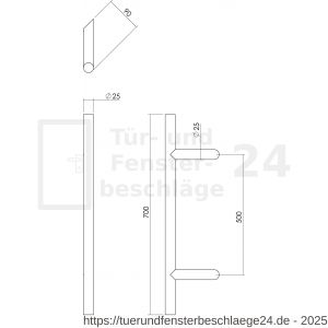 Intersteel Essentials 4328 Stoßgriff T-schräg 25 mm 700 mm Edelstahl gebürstet - D26006118 - afbeelding 2