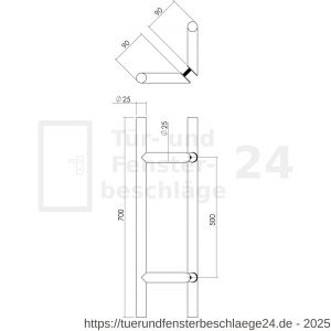 Intersteel Essentials 4328 Türgriffe paarweise T-schräg 700x85x25 mm Mittenabstand 500 mm Edelstahl gebürstet - D26006119 - afbeelding 2