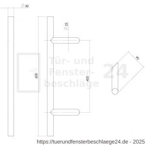 Intersteel Essentials 4329 Türgriff stückweise T-schräg 600x90x30 mm Mittenabstand 400 mm Edelstahl gebürstet - D26008716 - afbeelding 2