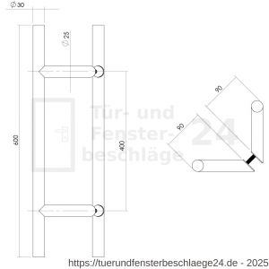 Intersteel Essentials 4329 Türgriffe paarweise T-schräg 600x90x30 mm Mittenabstand 400 mm Edelstahl gebürstet - D26008717 - afbeelding 2
