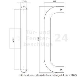 Intersteel Essentials 4340 Türgriff stückweise U-Form 630x80x30 mm Mittenabstand 600 mm Edelstahl gebürstet - D26008775 - afbeelding 2