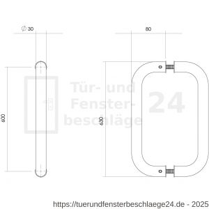 Intersteel Essentials 4340 Türgriffe paarweise U-Form 630x80x30 mm Mittenabstand 600 mm Edelstahl gebürstet - D26008776 - afbeelding 2