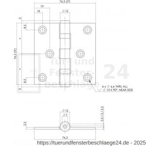 Intersteel Essentials 4625 Kugellagerscharnier quadratisch 76x76x2,5 mm bis 50 kg Edelstahl gebürstet - D26000009 - afbeelding 2