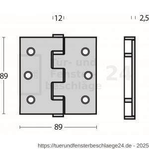 Intersteel Essentials 4625 Kugellagerscharnier quadratisch 89x89x2,5 mm bis 70 kg Edelstahl gebürstet - D26007205 - afbeelding 2