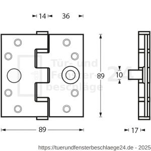 Intersteel Essentials 4625 Sicherheits Kugellagerscharnier quadratisch 89x89x2,5 mm bis 80 kg Edelstahl gebürstet - D26007207 - afbeelding 2