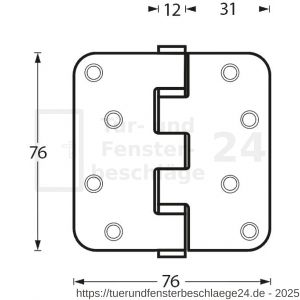 Intersteel Essentials 4625 Kugellagerscharnier abgerundet 76x76x2,5 mm bis 50 kg Edelstahl gebürstet - D26007202 - afbeelding 2