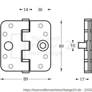 Intersteel Essentials 4625 Sicherheits Kugellagerscharnier abgerundet 89x89x2,5 mm bis 80 kg Edelstahl gebürstet - D26007206 - afbeelding 2