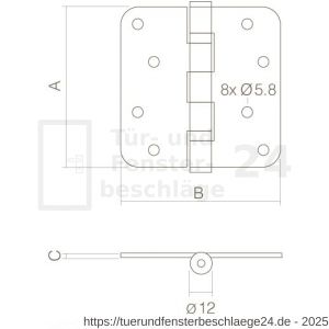Intersteel Essentials 4625 Kugellagerscharnier abgerundet 102x102x3 mm bis 100 kg Edelstahl gebürstet - D26007204 - afbeelding 2