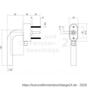 Intersteel Essentials 6156 abschließbarer Fenstergriff L-Form auf ovaler Rosette mit Stift 35 mm Edelstahl gebürstet SKG*** - D26007725 - afbeelding 2