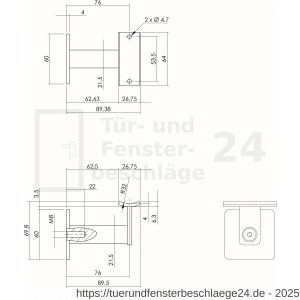Intersteel Living 7300 Handlaufhalter runde Auflage mit Stockschraube Eckig Edelstahl gebürstet - D26007788 - afbeelding 3