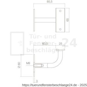 Intersteel Essentials 7300 Handlaufhalter verbogen runde Auflage mit Stockschraube Eckig Edelstahl gebürstet - D26003974 - afbeelding 3