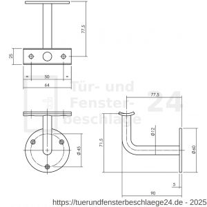 Intersteel Essentials 7300 Handlaufhalter verbogen runde Auflage mit Schraublöchern Edelstahl gebürstet - D26003972 - afbeelding 2