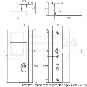 Intersteel Living 3794 Schutzbeschlag eckig SKG*** Griff-Drücker mit Profilzylinder 72 mm und Kernziehschutz Aluminium F1 - D26009693 - afbeelding 2