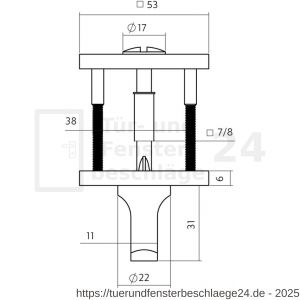 Intersteel Essentials 1030 Bad-WC Rosetten verdeckt 53x53x6 mm mit Stift 6-8 mm PVD messing matt - D26011000 - afbeelding 2