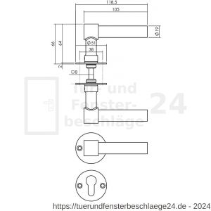 Intersteel Living 1670 Türdrücker L/L-model auf Rosette 50x2 mm mit PZ-Rosetten Edelstahl-schwarz - D26010645 - afbeelding 2